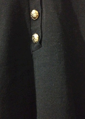 Gold Düğmeli Siyah Kadın Kazak - Görsel 2