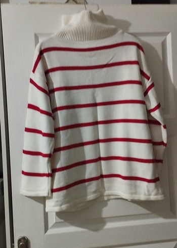 Yarım Fermuarlı Çizgili Kadın Triko - Görsel 4