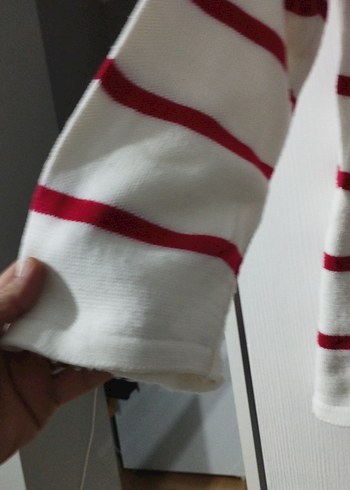 Yarım Fermuarlı Çizgili Kadın Triko - Görsel 3