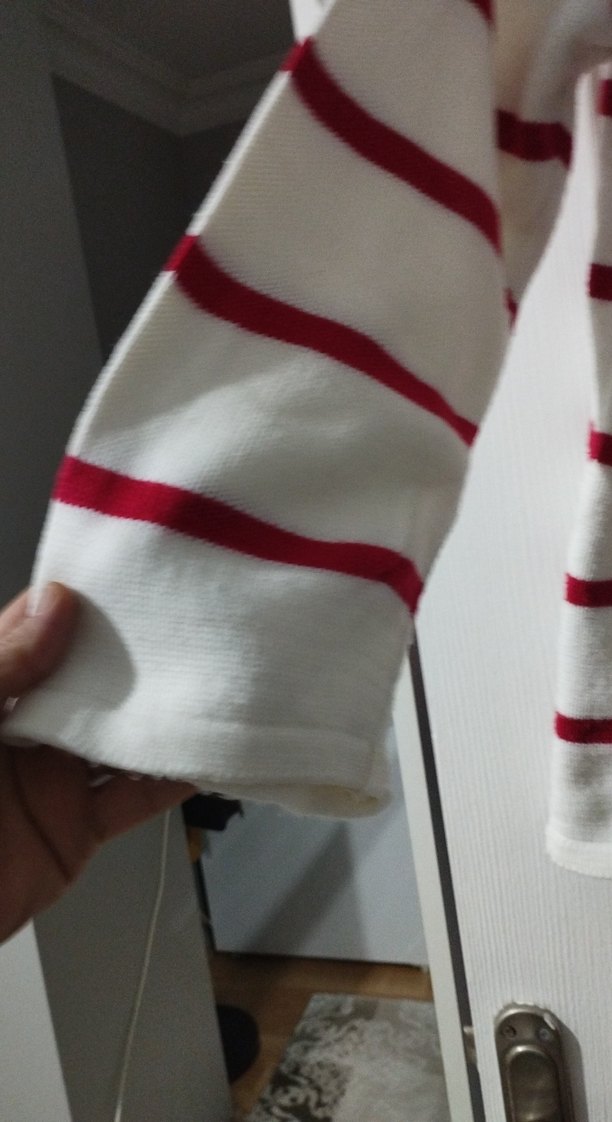 Yarım Fermuarlı Çizgili Kadın Triko - Görsel 3