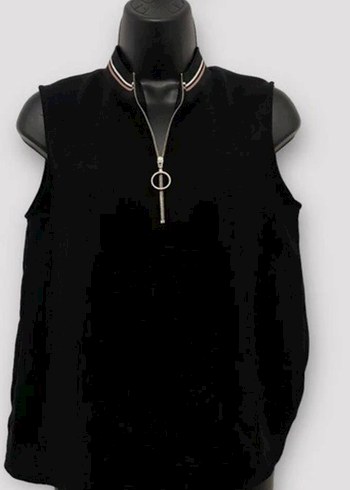 Siyah Fermuarlı Mini Kolsuz Yelek - Görsel 2