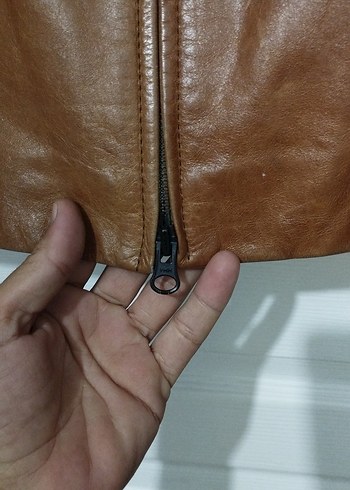 l Beden kahverengi Renk Taba Deri Kadın Biker Ceket