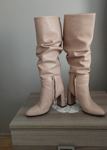 Nine West Bej pudra Dizde Kadın Botu, Kalın Topuklu