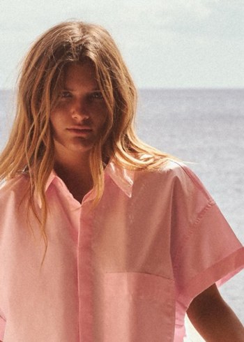 Zara Crop Poplin Pembe Kısa Kollu Gömlek