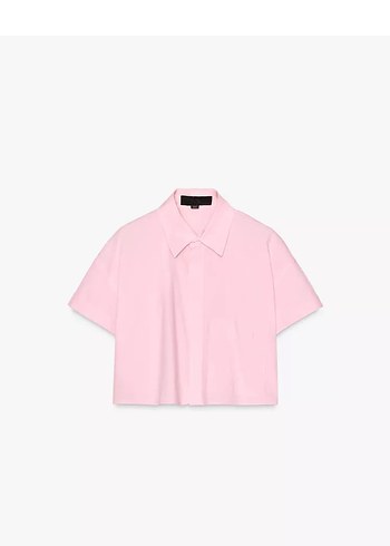 Zara Zara Crop Poplin Pembe Kısa Kollu Gömlek