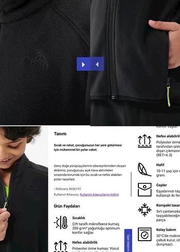 Decathlon  Çocuk Siyah Fermuarlı Polar - Görsel 8