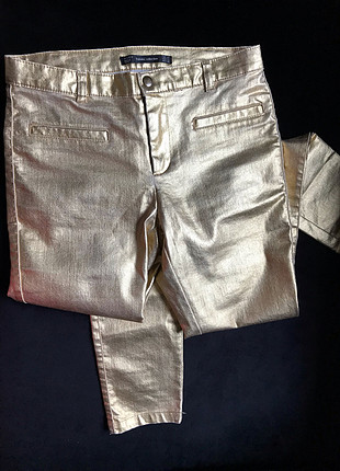s Beden altın Renk Zara s beden gold parlak ton şık pantolon