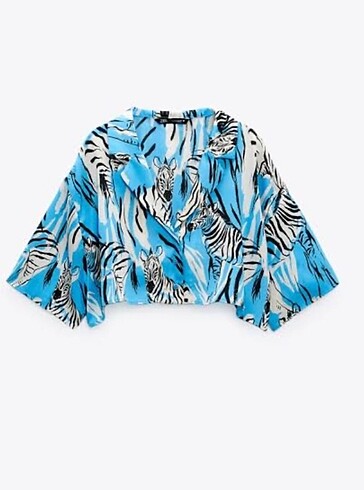xs Beden mavi Renk Zara mavi zebra crop gömlek üst