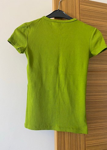 xs Beden Zara Fitilli Fıstık Yeşili Kısa Kollu Pamuklu Tişört