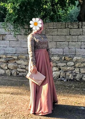 42 Beden pembe Renk Tesettür abiye elbise 