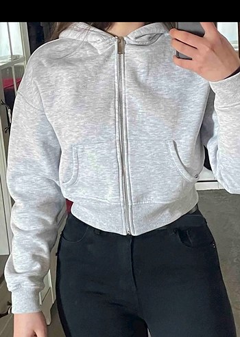 Gri Fermuarlı Kadın Sweatshirt