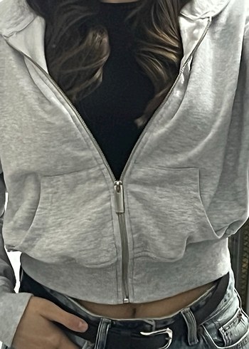 Bershka Gri Yüksek Yakalı Fermuarlı Sweatshirt