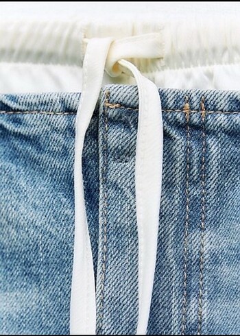 xs Beden Beli Bağcıklı Mavi Mini Denim Etek
