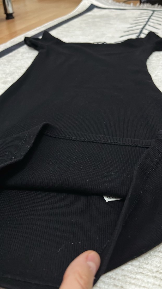 Drapeli Siyah Midi Kadın Triko Elbise - Görsel 4