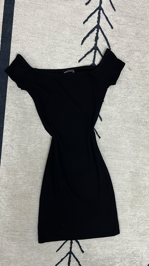 Drapeli Siyah Midi Kadın Triko Elbise - Görsel 2