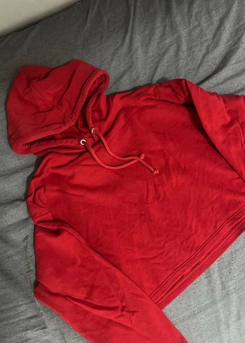 s Beden Kırmızı Kapüşonlu Düğmeli Kadın Sweatshirt