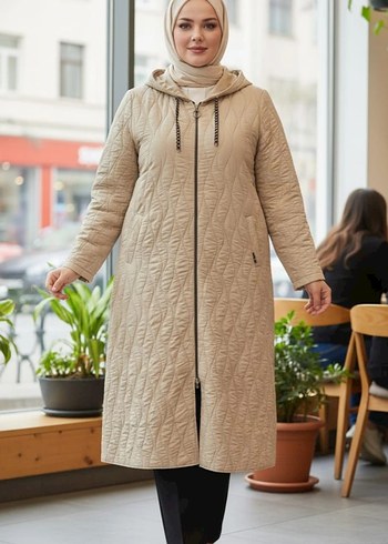 krem Uzun kapitone Kadın  Kap - Görsel 2