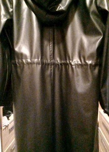 Siyah Uzun Deri Goth Yağmurluk - Görsel 5