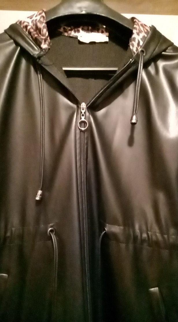 Siyah Uzun Deri Goth Yağmurluk - Görsel 2