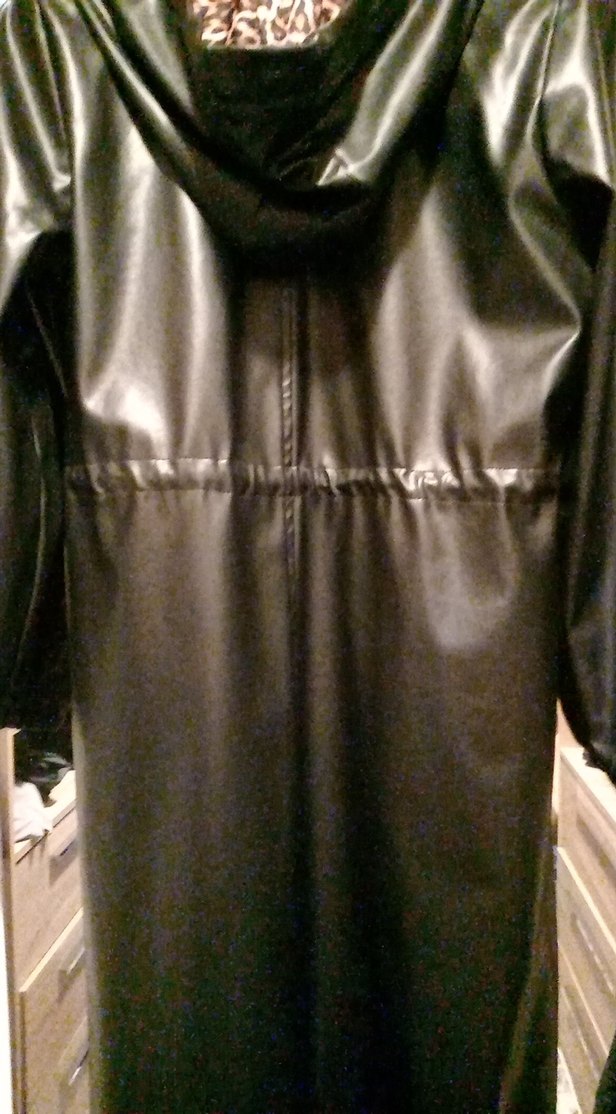 Siyah Uzun Deri Goth Yağmurluk - Görsel 5