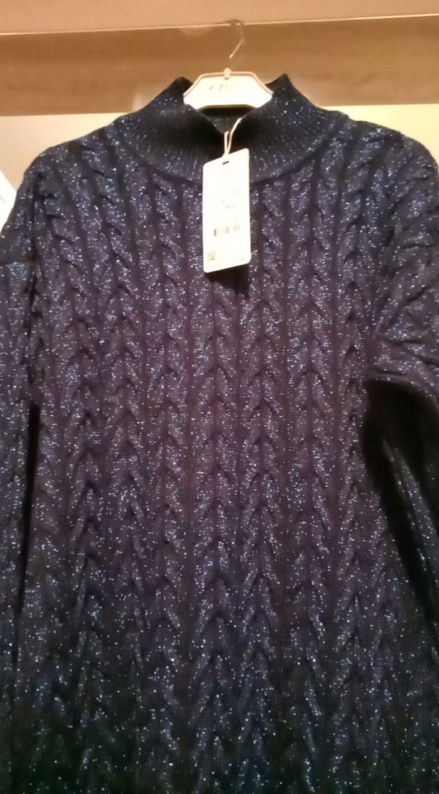 mavi siyah simli   Triko Kadın uzun Kazak - Görsel 2