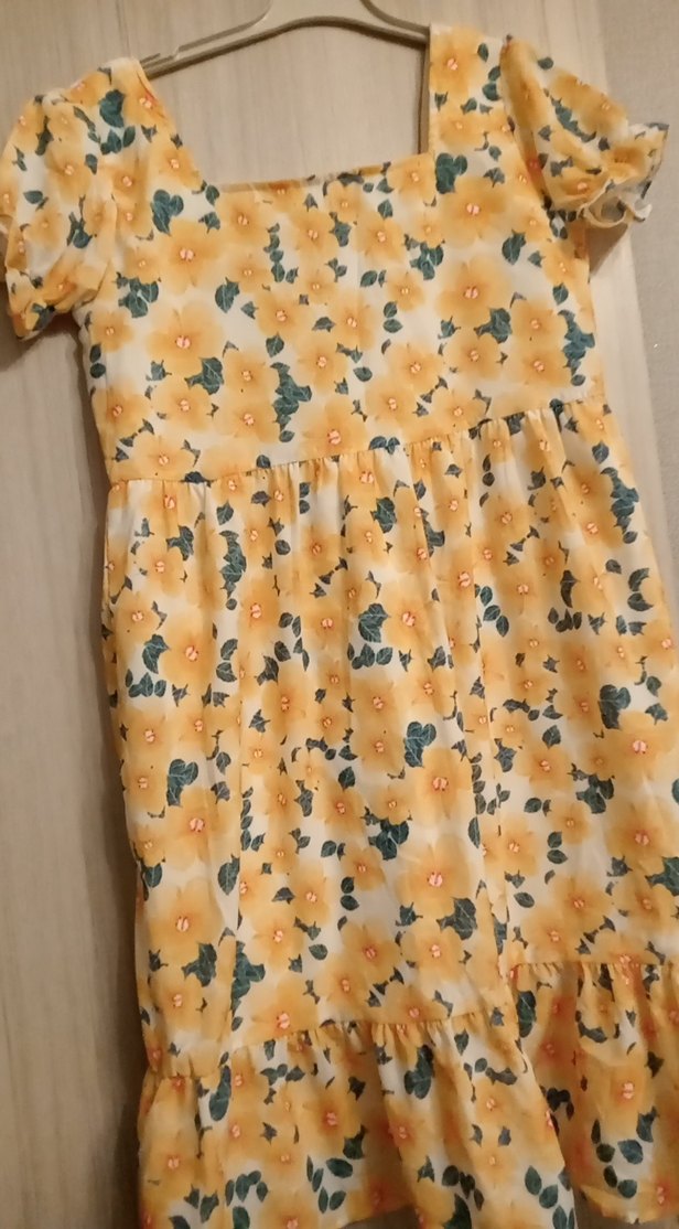 Sarı Çiçek Desenli bayan Elbisesi - Görsel 2