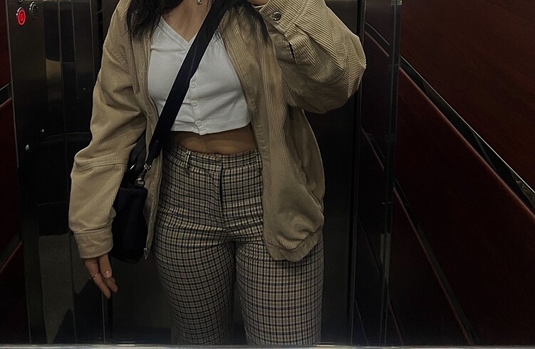 Hm kareli slim fit kumaş pantolon bej 29 beden