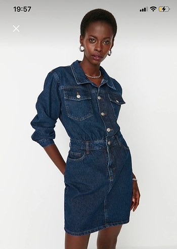 Lacivert Kadın Denim Elbise Trendyolmilla - Görsel 4