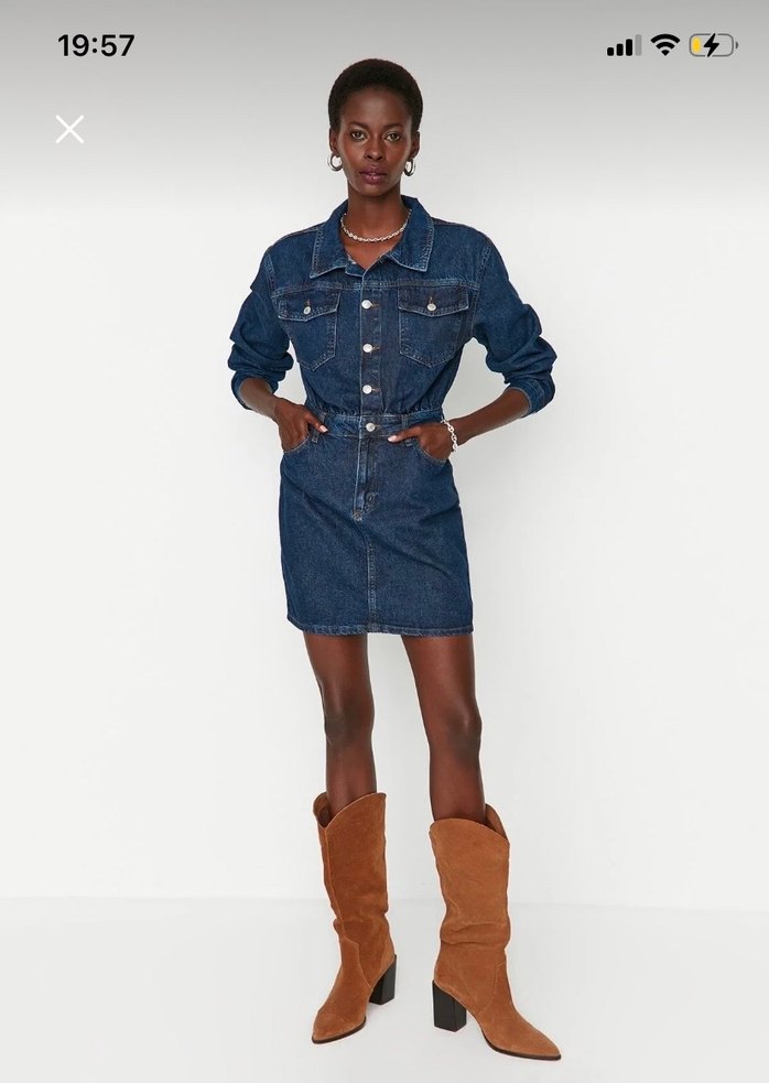 Lacivert Kadın Denim Elbise Trendyolmilla - Görsel 3