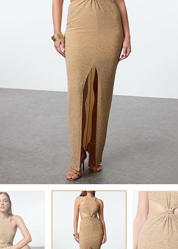 Camel Renk Drapeli mezuniyet abiye gece elbisesi - Görsel 3