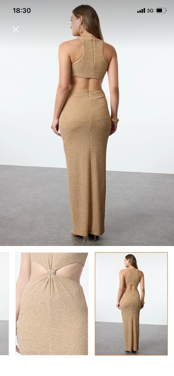 Camel Renk Drapeli mezuniyet abiye gece elbisesi - Görsel 5