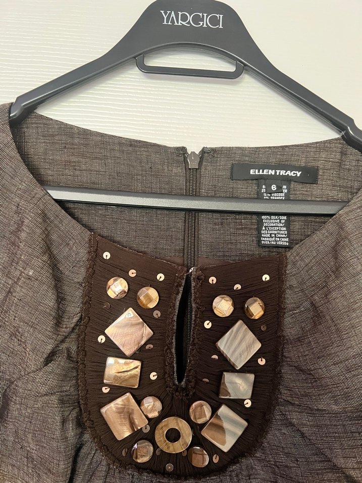 Ellen Tracy İşleme Boncuklu Midi Elbise - Görsel 2