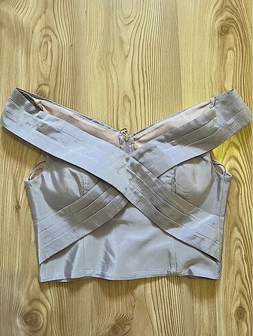 Lila Şık Fermuarlı Crop Büstiyer