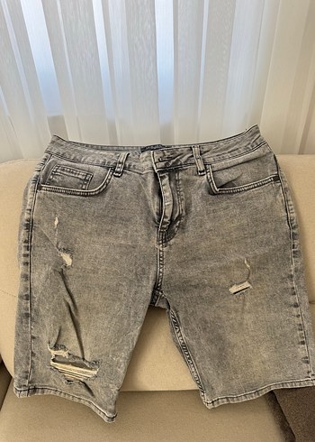 Gri Erkek Denim Midi Şort