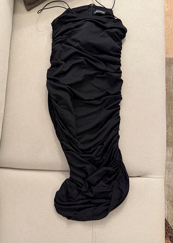 Siyah Drapeli Straplez Abiye Elbise - Görsel 2