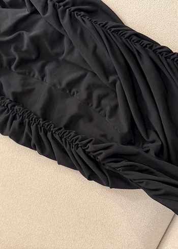 Siyah Drapeli Straplez Abiye Elbise - Görsel 7