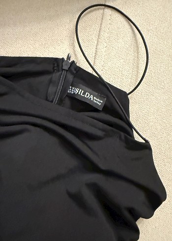 Siyah Drapeli Straplez Abiye Elbise - Görsel 4