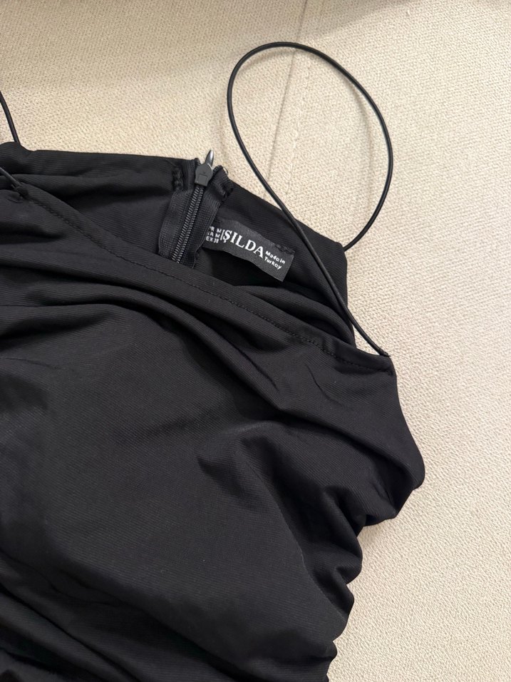 Siyah Drapeli Straplez Abiye Elbise - Görsel 3