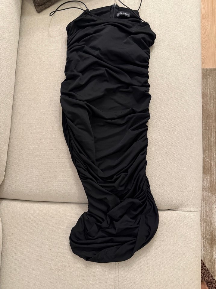 Siyah Drapeli Straplez Abiye Elbise - Görsel 2