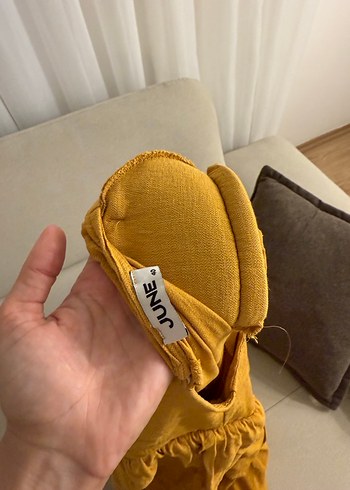 Diğer Sarı Fırfırlı Keten Midi Elbise