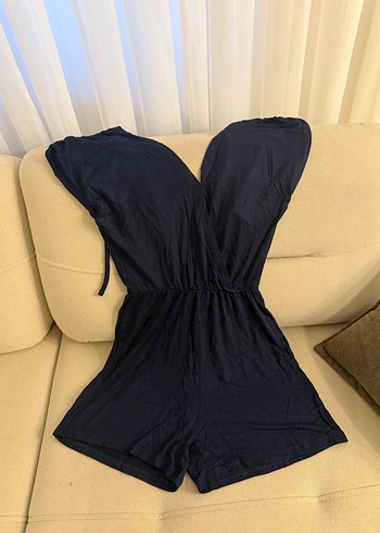 Siyah V Yaka Drapeli Kadın Tulum - Görsel 3