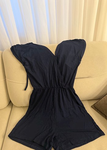 Siyah V Yaka Drapeli Kadın Tulum - Görsel 2