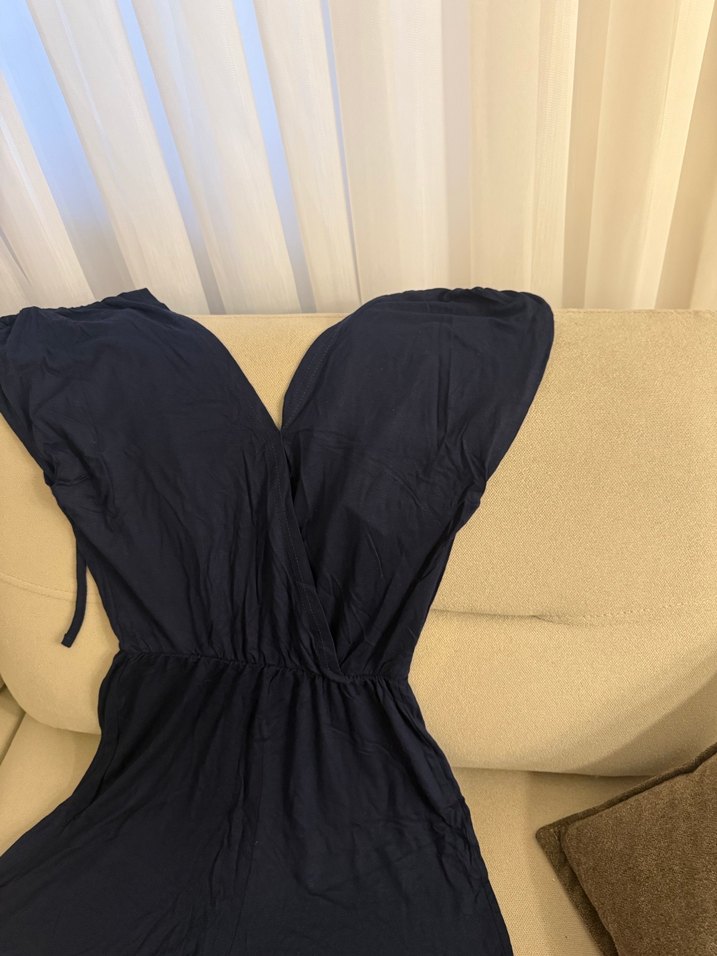 Siyah V Yaka Drapeli Kadın Tulum - Görsel 4