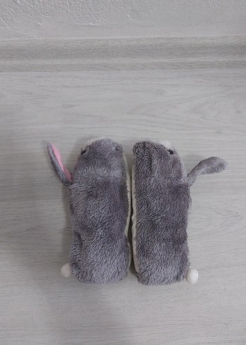 Kız Çocuk Gri Peluş Tavşan Ev Terliği - Görsel 5