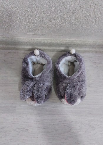 Kız Çocuk Gri Peluş Tavşan Ev Terliği - Görsel 2