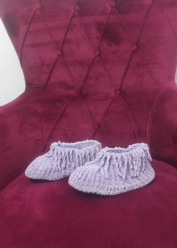 lila örgü kız cocuk ev botu ev ayakkabısı panduf #panduf - Görsel 4