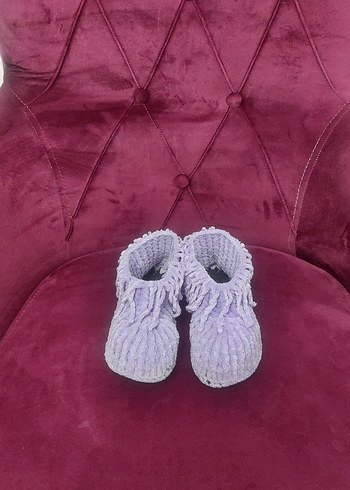 lila örgü kız cocuk ev botu ev ayakkabısı panduf #panduf - Görsel 2