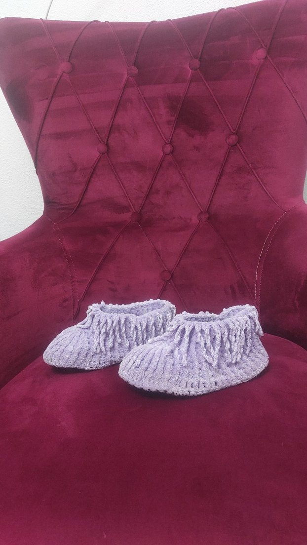 lila örgü kız cocuk ev botu ev ayakkabısı panduf #panduf - Görsel 4