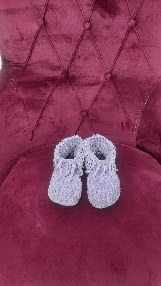 lila örgü kız cocuk ev botu ev ayakkabısı panduf #panduf - Görsel 2