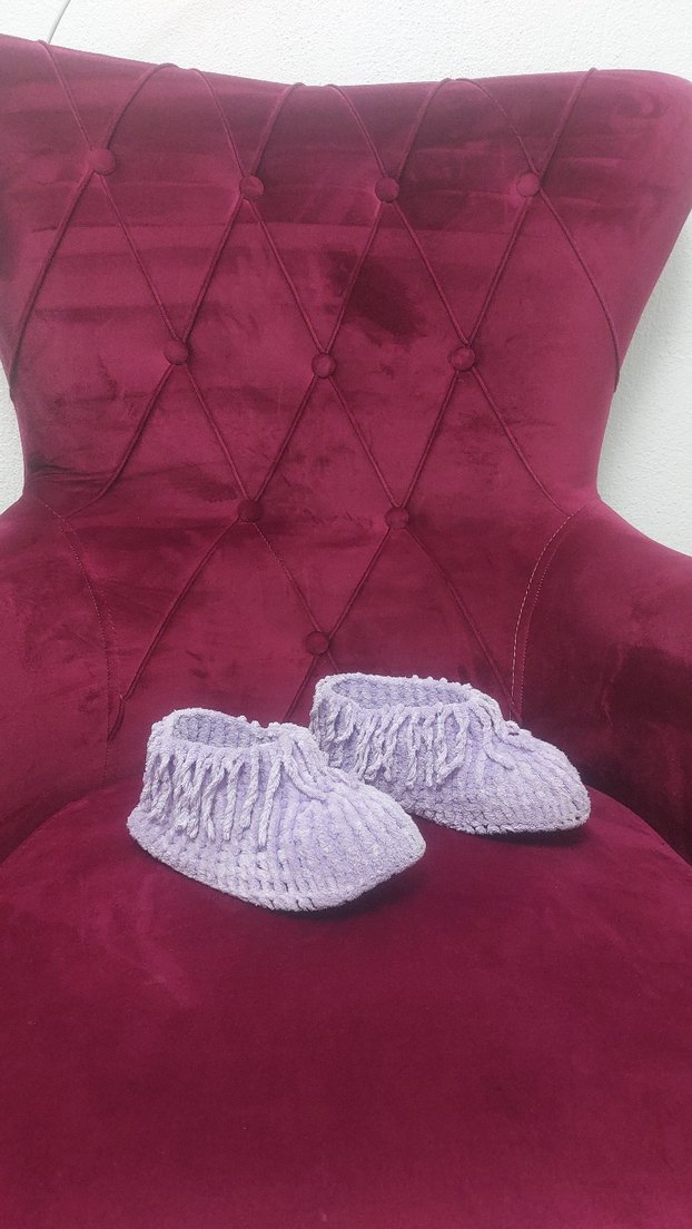 lila örgü kız cocuk ev botu ev ayakkabısı panduf #panduf - Görsel 3